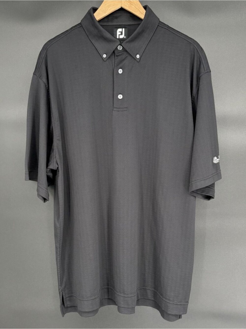 FootJoy Men's Black Golf Polo Shirt XL Blue Ash Golf Course Logo Sporty Preppy
